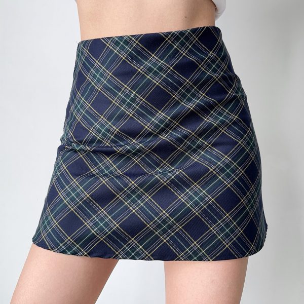 High-Waisted Plaid A-Line Skirt for Women - Retro DIY European American Style for New Year Celebrations