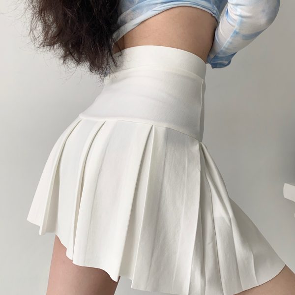 High-Waisted Pleated A-Line Skirt for Women - Solid Color Summer Fashion, European & American Style, Slimming Waist, Short Length