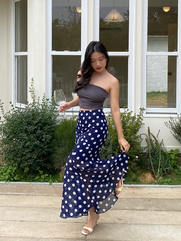High-Waisted Polka Dot Irregular Vintage Long Skirt with Fish Tail Design - Slimming Asymmetrical Style