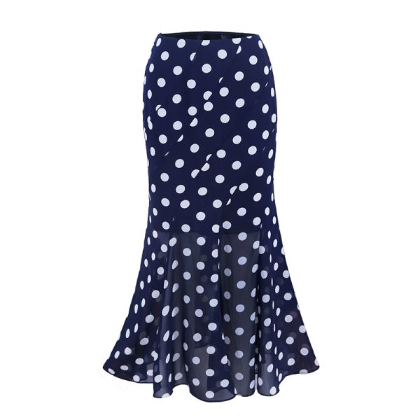 High-Waisted Polka Dot Irregular Vintage Long Skirt with Fish Tail Design - Slimming Asymmetrical Style