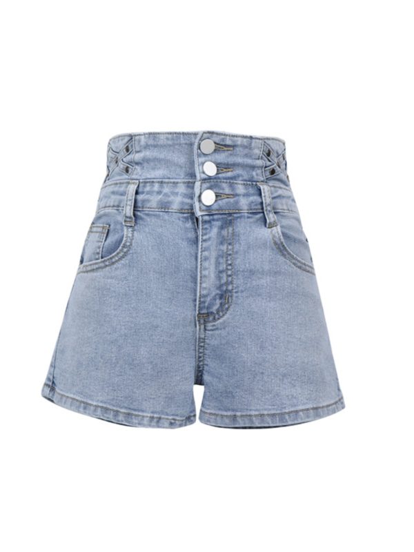 High-Waisted Retro Denim Shorts for Women - Slimming Long-Legged Vacation Hot Pants, Summer 2025 Fashion