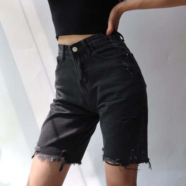 High-Waisted Retro Slim-Fit Frayed Denim Shorts for Women - European & American Style Cycling Summer Shorts