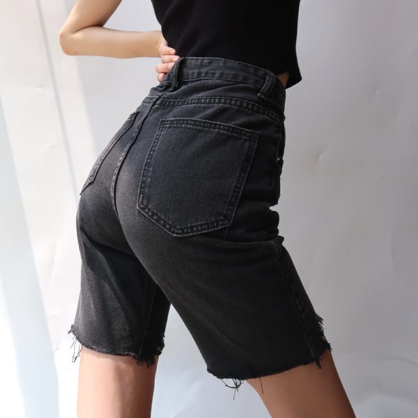 High-Waisted Retro Slim-Fit Frayed Denim Shorts for Women - European & American Style Cycling Summer Shorts