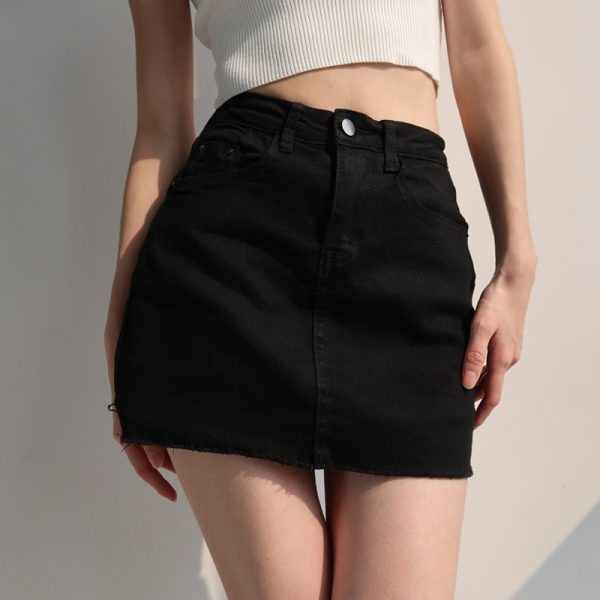 High-Waisted Ripped Denim Mini Skirt & White Bodycon Pencil Skirt - Sexy Slim Fit, Anti-Exposure, 90s Inspired Fashion