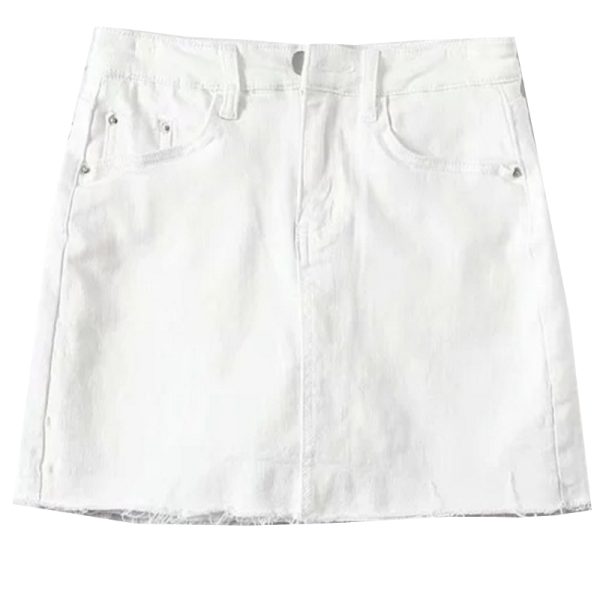 High-Waisted Ripped Denim Mini Skirt & White Bodycon Pencil Skirt - Sexy Slim Fit, Anti-Exposure, 90s Inspired Fashion