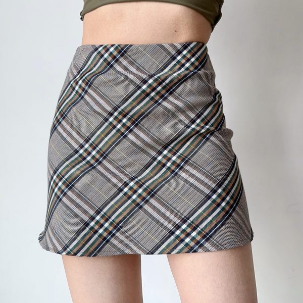 High-Waisted Slimming Plaid A-Line Mini Skirt - Vintage American Style Bodycon Skirt for Women, Perfect for 90s & Y2K Fashion
