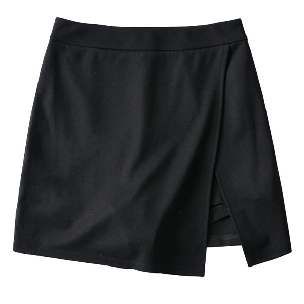 High-Waisted Solid Color Side-Slit Mini Skirt with Safety Shorts - Sexy European & American Style Fashion for Effortless Chic