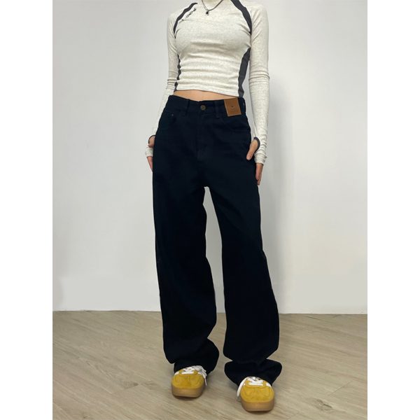 High-Waisted Straight-Leg Draped Denim Pants for Men and Women - Trendy Retro Wide-Leg Loose-Fitting American High Street Style