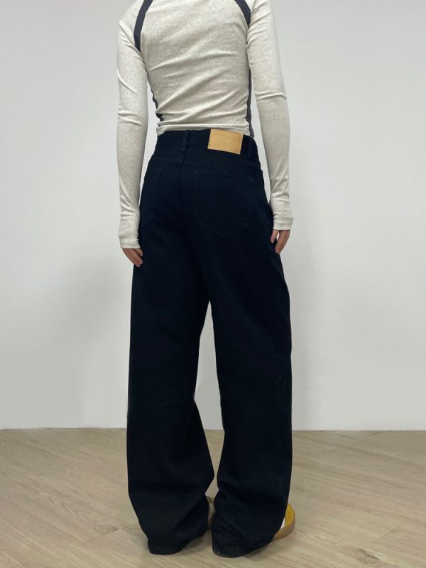 High-Waisted Straight-Leg Draped Denim Pants for Men and Women - Trendy Retro Wide-Leg Loose-Fitting American High Street Style