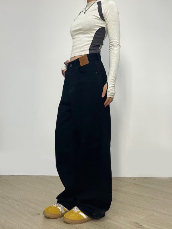 High-Waisted Straight-Leg Draped Denim Pants for Men and Women - Trendy Retro Wide-Leg Loose-Fitting American High Street Style