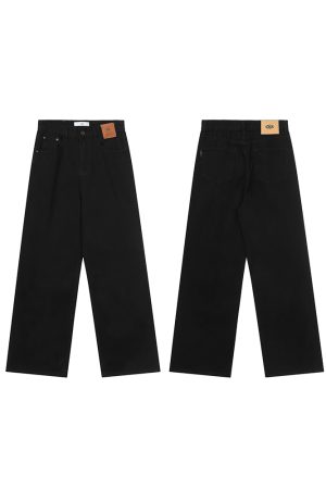 High-Waisted Straight-Leg Draped Denim Pants for Men and Women - Trendy Retro Wide-Leg Loose-Fitting American High Street Style