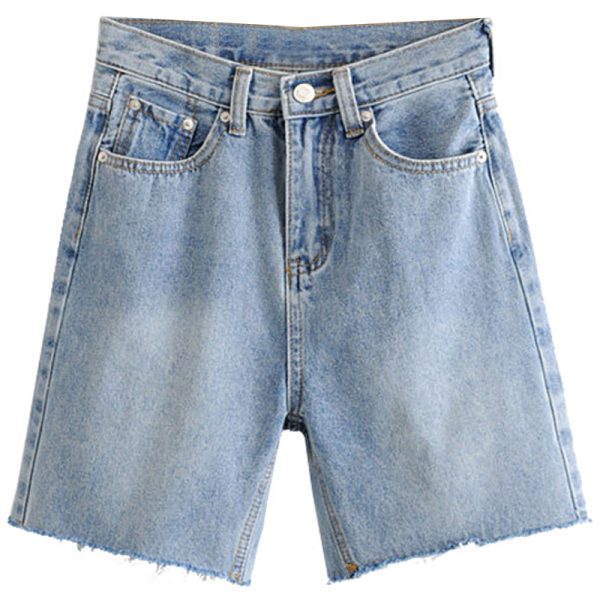 High-Waisted Vintage Distressed Denim Shorts for Women - Slimming Stretchy 5-Inch Frayed Design, Versatile Casual Style