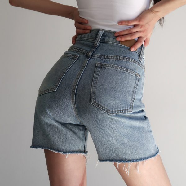 High-Waisted Vintage Distressed Denim Shorts for Women - Slimming Stretchy 5-Inch Frayed Design, Versatile Casual Style