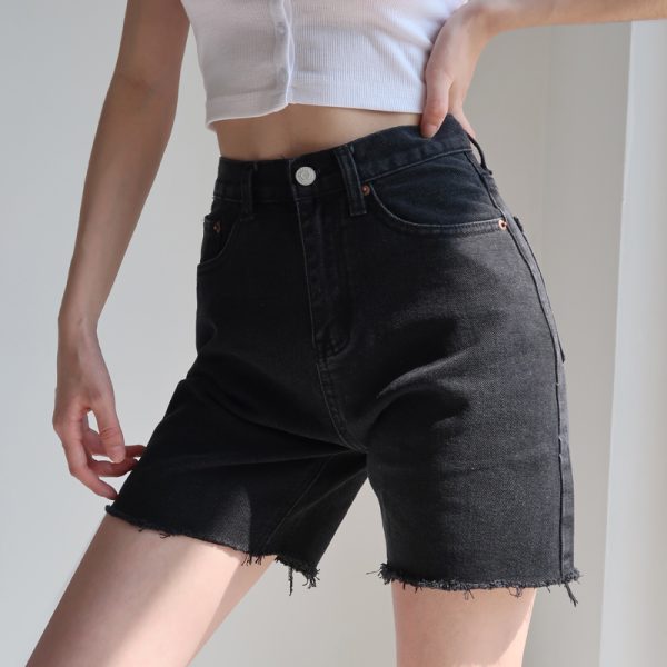 High-Waisted Vintage Distressed Denim Shorts for Women - Slimming Stretchy 5-Inch Frayed Design, Versatile Casual Style