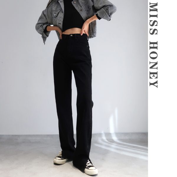 High-Waisted Vintage Wide-Leg Jeans for Women, Distressed with Side Slits, Loose-Fitting, Flattering 90s Style