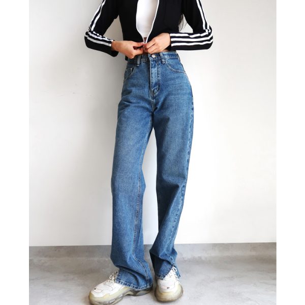 High-Waisted Vintage Wide-Leg Jeans for Women, Distressed with Side Slits, Loose-Fitting, Flattering 90s Style