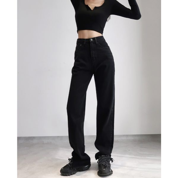 High-Waisted Vintage Wide-Leg Jeans for Women, Distressed with Side Slits, Loose-Fitting, Flattering 90s Style