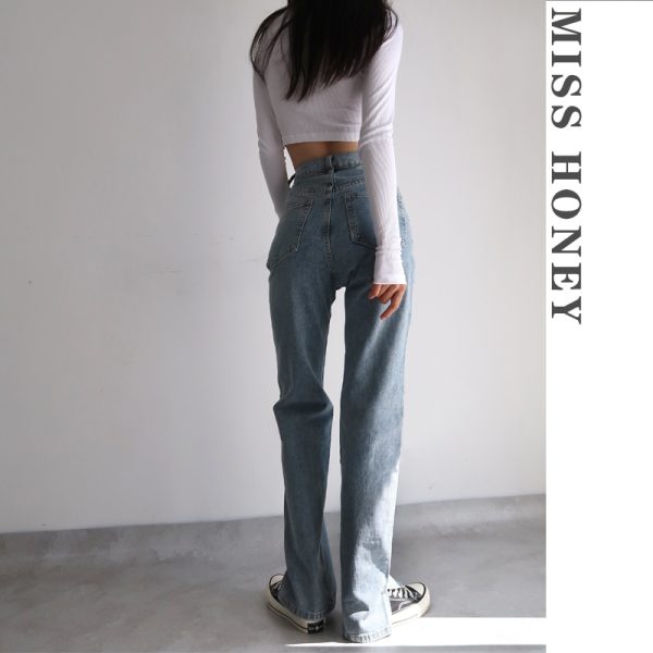 High-Waisted Vintage Wide-Leg Jeans for Women, Distressed with Side Slits, Loose-Fitting, Flattering 90s Style