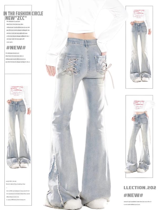 High-Waisted Water-Washed Blue Flared Jeans for Women - 2025 Spring Slim-Fit Versatile Floor-Length Pants