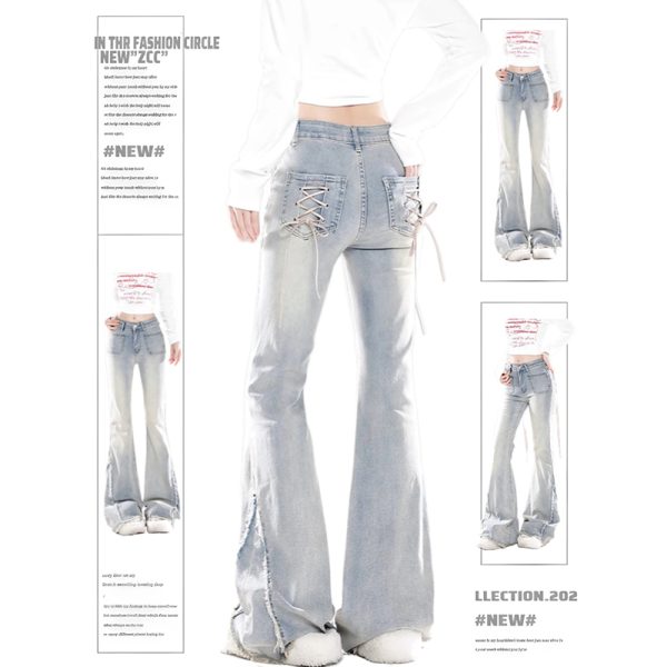 High-Waisted Water-Washed Blue Flared Jeans for Women - 2025 Spring Slim-Fit Versatile Floor-Length Pants