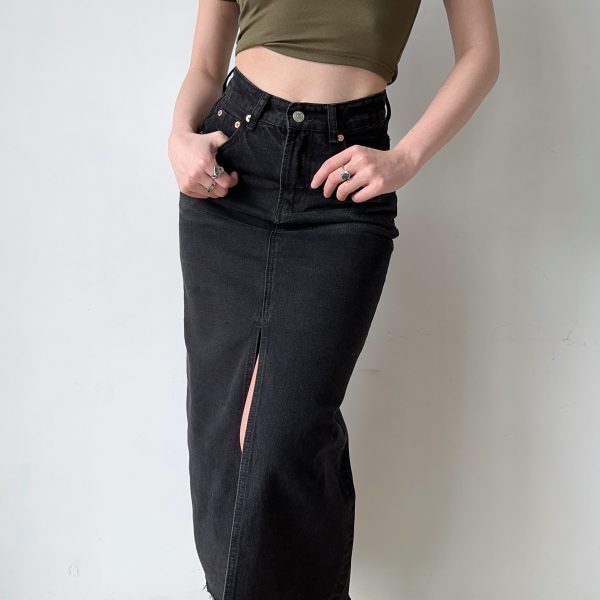 High-Waisted Water-Washed Denim Split Skirt for Women - Mid-Length Slimming Fitted Pencil Skirt in European & American Style