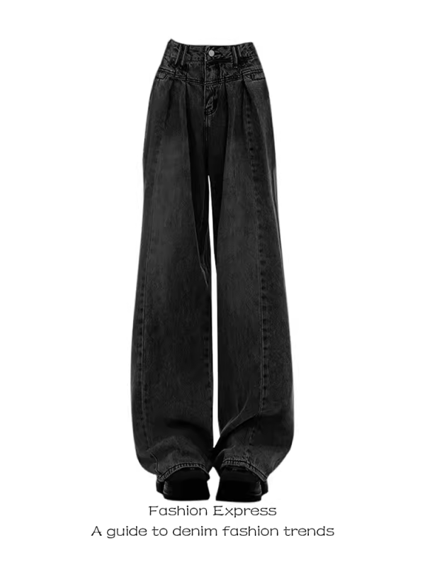 High-Waisted Wide-Leg Jeans - Retro Light Color, Draped Pleated Design, Trendy 2025 Style, Floor-Length Fashion Pants