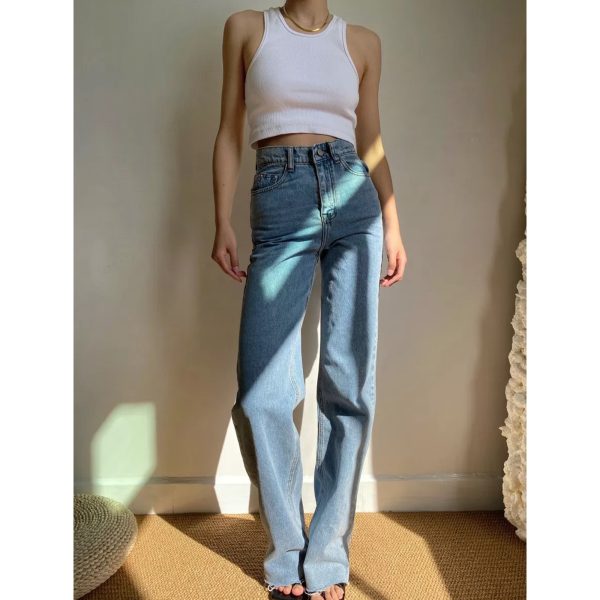 High-Waisted Wide-Leg Jeans for Women - American Retro Style, Loose Fit, Slimming, Floor-Length, Trendy 90s Fashion