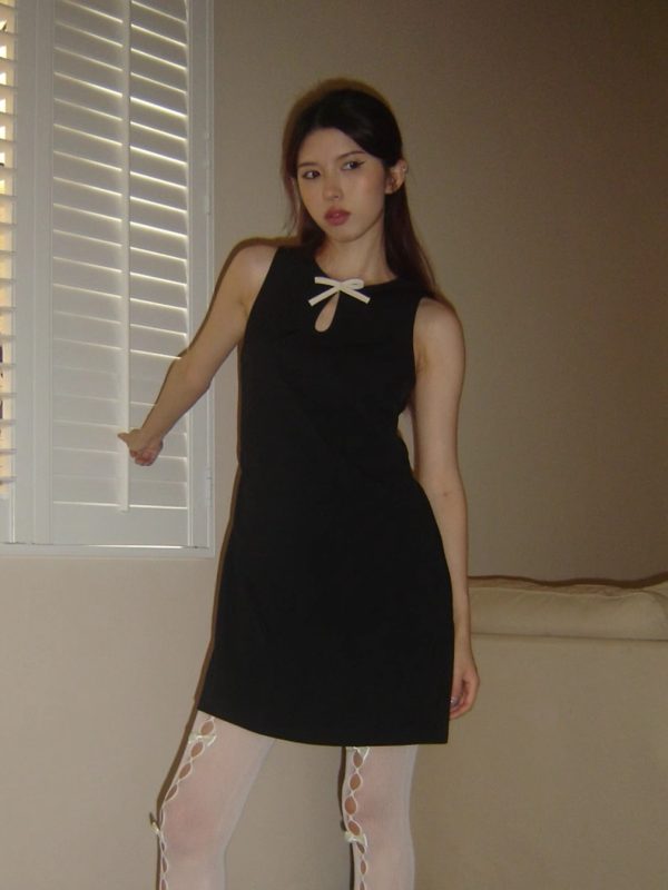 Hollow Bow Slim Fit A-Line Short Dress - Spring/Summer 2025 Thousand Gold Design, Perfect for 90s and Y2K Inspired Fashion