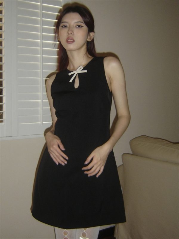Hollow Bow Slim Fit A-Line Short Dress - Spring/Summer 2025 Thousand Gold Design, Perfect for 90s and Y2K Inspired Fashion