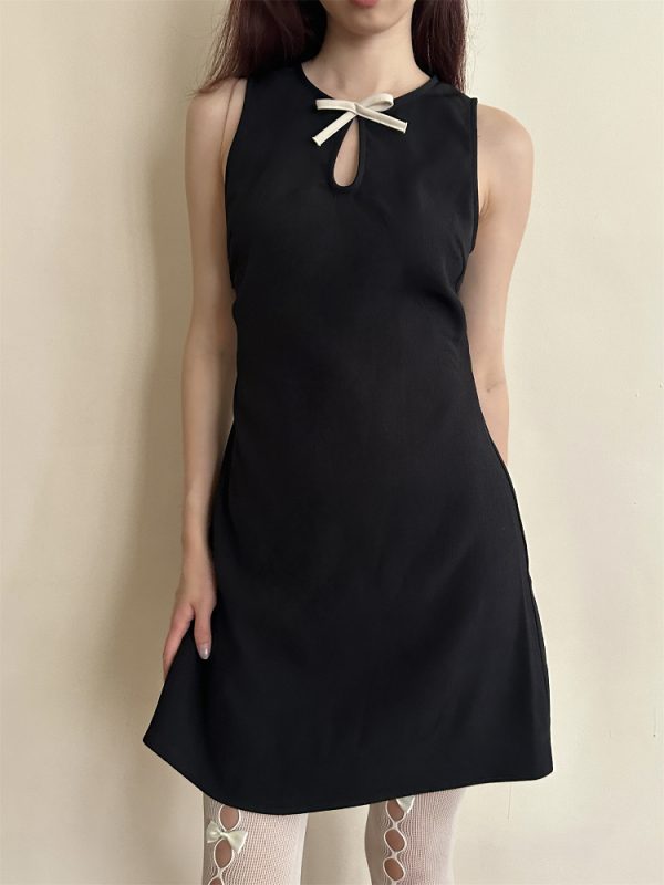 Hollow Bow Slim Fit A-Line Short Dress - Spring/Summer 2025 Thousand Gold Design, Perfect for 90s and Y2K Inspired Fashion