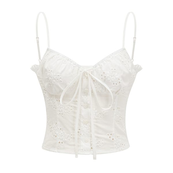 Hollow Flower White Camisole - Women's Summer Slim Fit Sexy Top for European and American Style, Perfect for Y2K and Korean Fashion