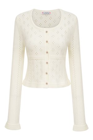Hollow Square Neck Knitted Cardigan - Women's Slim Fit Short Long Sleeve Top in European American Style, Trendy Y2K Fashion