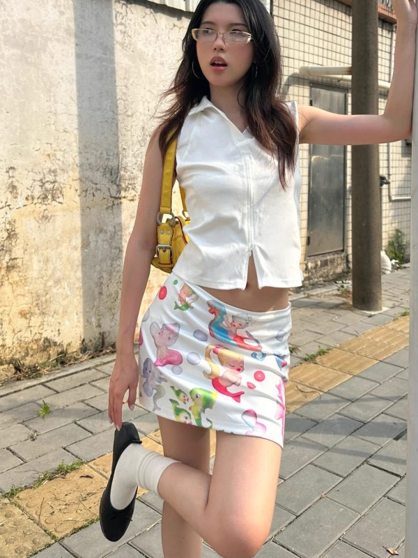 Hot Girl Clown Fish Print Bodycon Mini Skirt - 2025 Summer Niche Design, Trendy Y2K Style