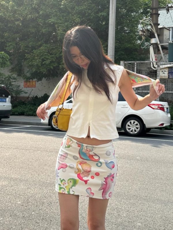 Hot Girl Clown Fish Print Bodycon Mini Skirt - 2025 Summer Niche Design, Trendy Y2K Style