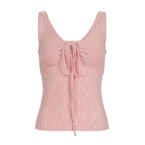 Hot Girl Solid Color Strap Hollow Textured Camisole - Versatile Slim Fit Waist-Defining Top for Y2K and Korean Style Fashion