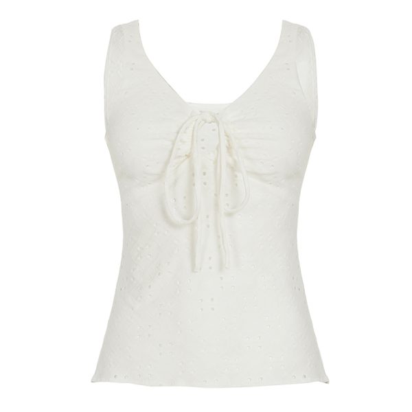 Hot Girl Solid Color Strap Hollow Textured Camisole - Versatile Slim Fit Waist-Defining Top for Y2K and Korean Style Fashion
