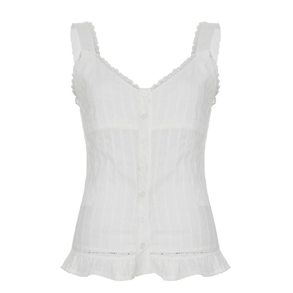 Hot Girl Solid Color Strap Hollow Textured Camisole - Versatile Slim Fit Waist-Defining Top for Y2K and Korean Style Fashion