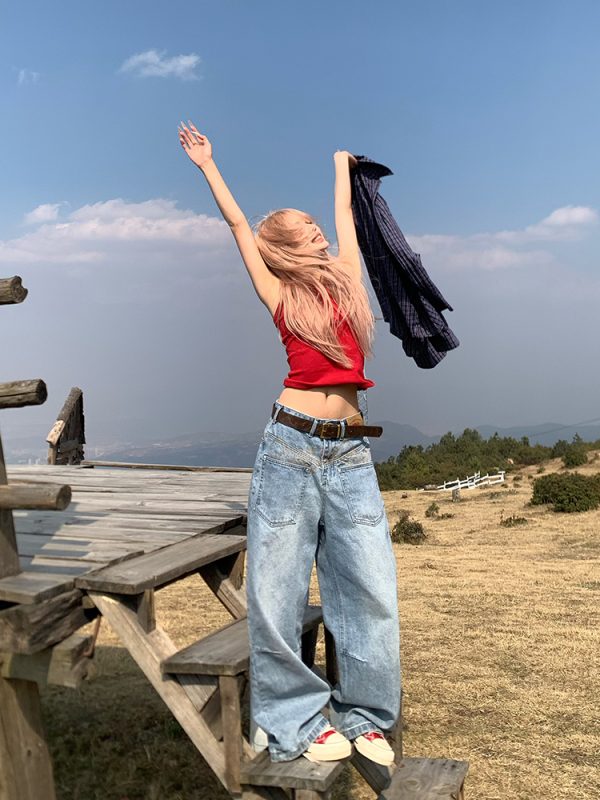 Inverted Water-Washed Denim Wide-Leg Pants for Men and Women - Vintage Loose Casual Floor-Length Trousers