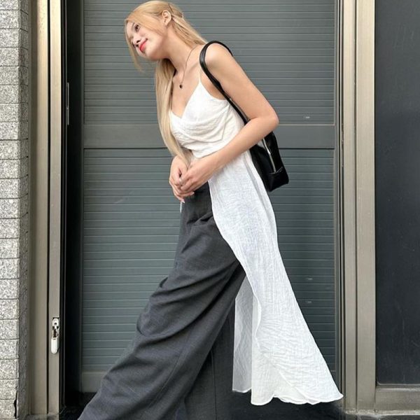 Irregular Flowing Strap White Camisole - Backless Beach Top for Women - Sexy Vacation Style Summer Wear