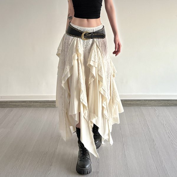 Irregular Vintage Holiday Style Lace Splicing A-Line Half Skirt - Slimming Versatile Long Skirt for Effortless Chic Looks