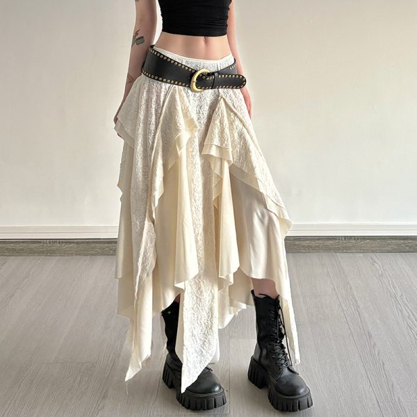 Irregular Vintage Holiday Style Lace Splicing A-Line Half Skirt - Slimming Versatile Long Skirt for Effortless Chic Looks