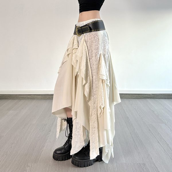 Irregular Vintage Holiday Style Lace Splicing A-Line Half Skirt - Slimming Versatile Long Skirt for Effortless Chic Looks