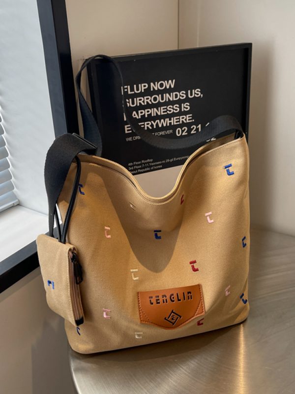Japanese Harajuku Canvas Bag for Women - 2025 Letter Embroidery, Single Shoulder Crossbody, Lazy Style Commuting Tote