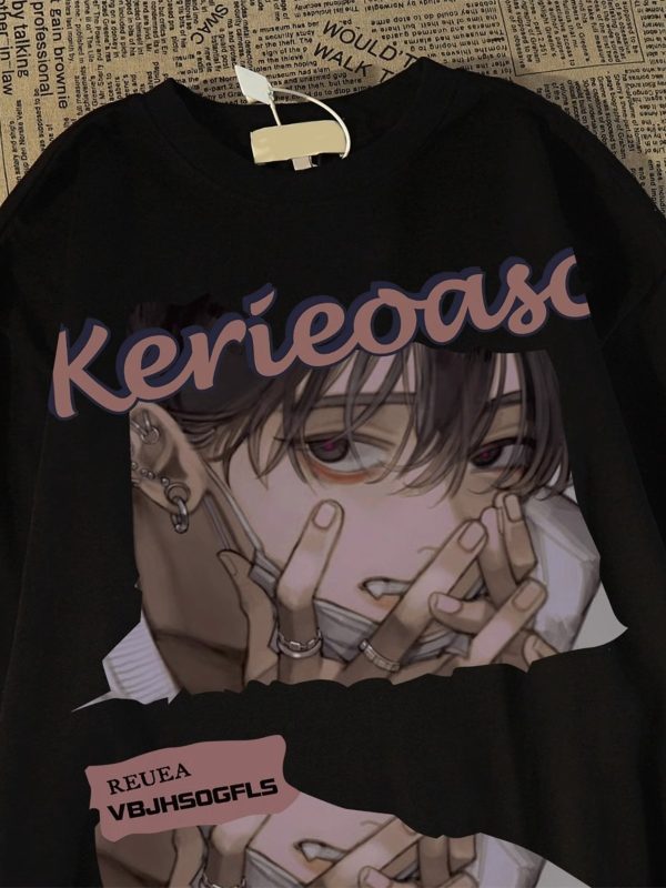 Japanese Retro Cartoon Anime Short Sleeve T-Shirt for Men and Women, Plus Size, Loose Fit, Pure Cotton, Y2K Couple Style