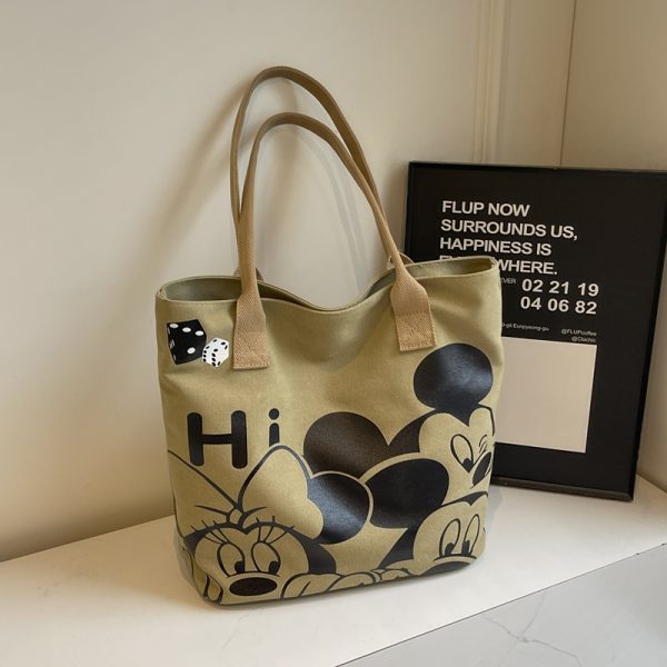 Japanese-Style Cartoon Canvas Tote Bag for Women - 2025 Large Capacity Student Shoulder Bag for Class and Commuting