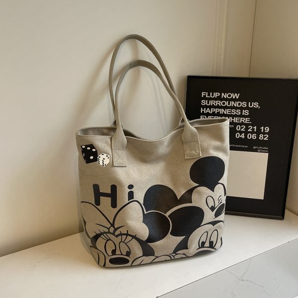 Japanese-Style Cartoon Canvas Tote Bag for Women - 2025 Large Capacity Student Shoulder Bag for Class and Commuting