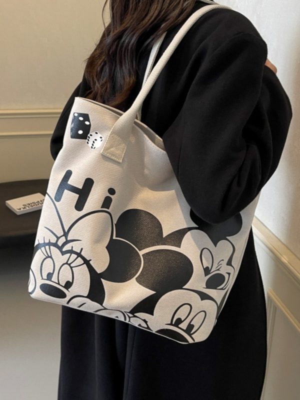 Japanese-Style Cartoon Canvas Tote Bag for Women - 2025 Large Capacity Student Shoulder Bag for Class and Commuting