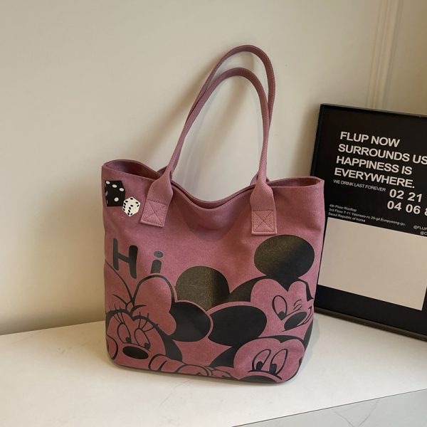 Japanese-Style Cartoon Canvas Tote Bag for Women - 2025 Large Capacity Student Shoulder Bag for Class and Commuting
