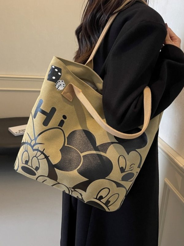 Japanese-Style Cartoon Canvas Tote Bag for Women - 2025 Large Capacity Student Shoulder Bag for Class and Commuting