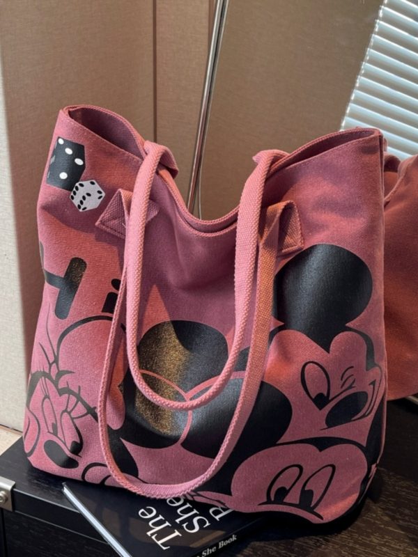 Japanese-Style Cartoon Canvas Tote Bag for Women - 2025 Large Capacity Student Shoulder Bag for Class and Commuting